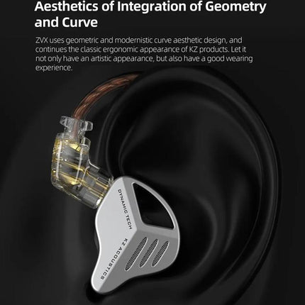 KZ-ZVX Dynamic In-Ear 1.2m Wired Earphones Deep Bass Hi-Fi Monitoring Earphones, Silver Standard, Silver With Mic, Black Standard, Black With Mic
