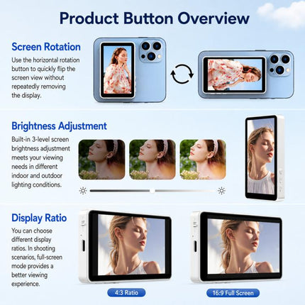 Magnetic Selfie Screen Phone Screen Mirroring Device Rear Camera Wireless Display Monitor