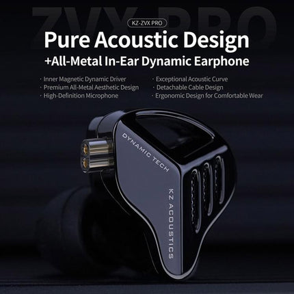 KZ ZVX PRO Dynamic In-Ear 1.2m Wired Earphones Deep Bass Hi-Fi Monitoring Earbuds, Standard, With Mic