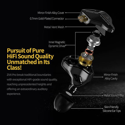KZ ZVX PRO Dynamic In-Ear 1.2m Wired Earphones Deep Bass Hi-Fi Monitoring Earbuds, Standard, With Mic