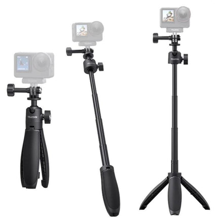 TELESIN Mini Selfie Stick Tripod 3.0 for Action Camera 18-46cm Extendable Aluminum Pole with 360-degree Ball Head, S1-MNP-16