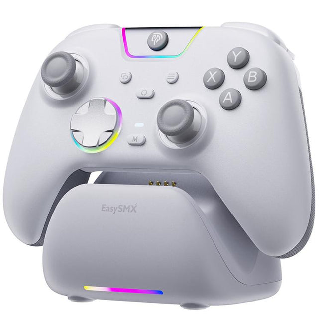 EasySMX X05Pro Wireless PC Gaming Controller Tri-Mode Hall Effect Gamepad with Dual-Stage Triggers & Silent Buttons for PC & Switch, Grey White, Black, White With Charging Dock, Black With Charging Dock
