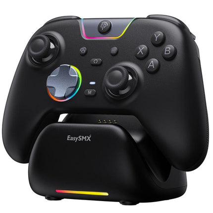 EasySMX X05Pro Wireless PC Gaming Controller Tri-Mode Hall Effect Gamepad with Dual-Stage Triggers & Silent Buttons for PC & Switch, Grey White, Black, White With Charging Dock, Black With Charging Dock