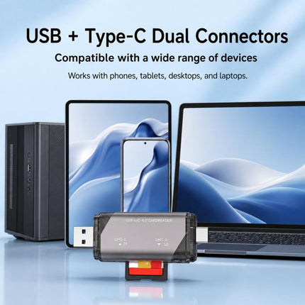 ADS-328 Type-C / USB 4.0 Dual-Port Universal Multi-Function SD / TF Memory Card USH-II High-Speed Card Reader, ADS-328