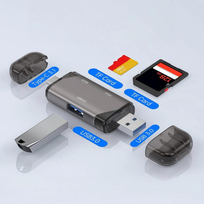 ADS-329 USB / Type-C 3.0 Card Reader 5 In 1 SD/TF Memory Card USB Flash Drive Reader, ADS-329