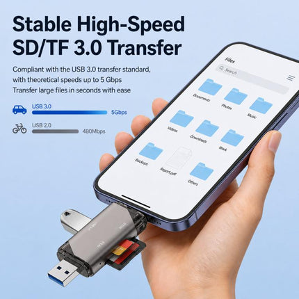 ADS-329 USB / Type-C 3.0 Card Reader 5 In 1 SD/TF Memory Card USB Flash Drive Reader, ADS-329