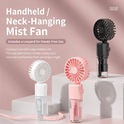 Handheld Misting Fan with Neck Strap 180 Degree Foldable Portable Water Spray Fan Type-C Rechargeable Mini Personal Face Mister Fan