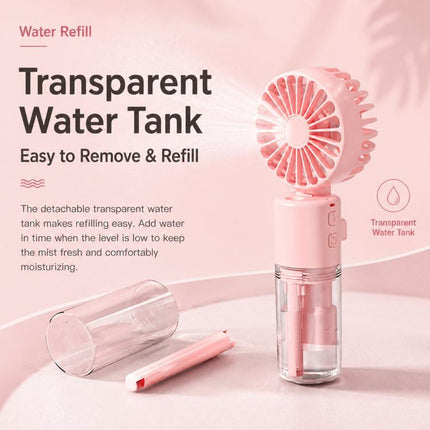 Handheld Misting Fan with Neck Strap 180 Degree Foldable Portable Water Spray Fan Type-C Rechargeable Mini Personal Face Mister Fan