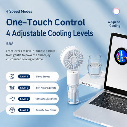 Handheld Misting Fan with Neck Strap 180 Degree Foldable Portable Water Spray Fan Type-C Rechargeable Mini Personal Face Mister Fan