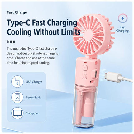 Handheld Misting Fan with Neck Strap 180 Degree Foldable Portable Water Spray Fan Type-C Rechargeable Mini Personal Face Mister Fan