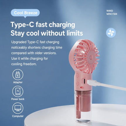Handheld Misting Fan Portable Water Spray Fan Type-C Rechargeable Mini Personal Face Mister Fan