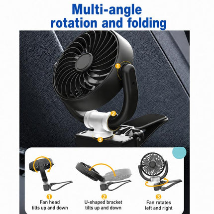 F4508 Adjustable Clip-On Front Baffle Car Fan 3-Speed Portable Quiet Cooling Fan, F4508