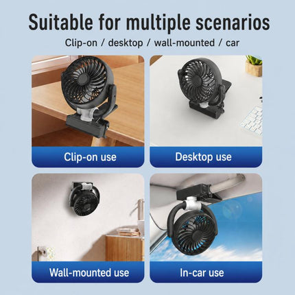 F4508 Adjustable Clip-On Front Baffle Car Fan 3-Speed Portable Quiet Cooling Fan, F4508