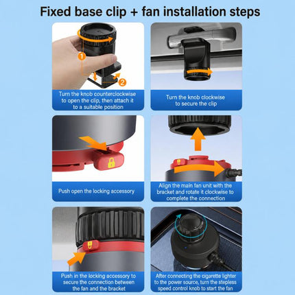F8104 Stepless Speed Regulation Quiet Car Fan 12V/24V Angle Adjustable Truck Cooling Fan, F8104