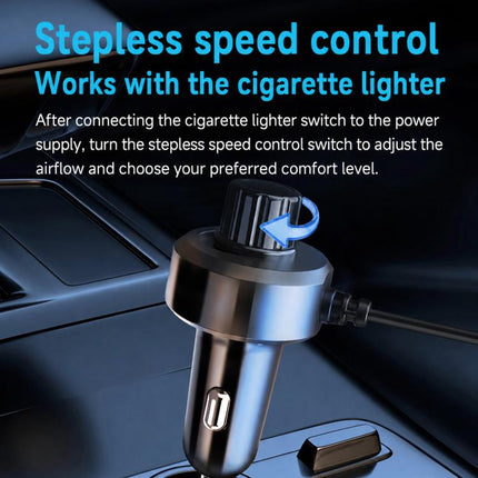 F1303 12V/24V Car Cigarette Lighter Fan Stepless Speed Quiet Cooling Fan With Hanging Hook, F1303