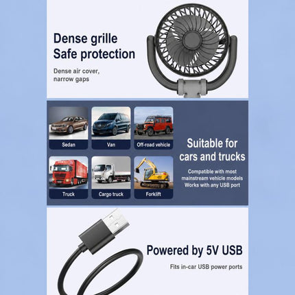 F5504 Car Cooling Fan With Phone Holder 3-Way Foldable Adjustable Quiet Fan, F5504