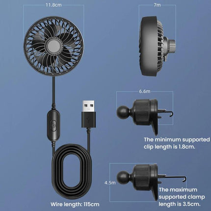F4201 3-Speed Air Vent Quiet Fan Universal USB Mini Car Fan, F4201