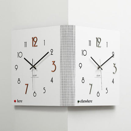 wozoom Double-Sided Corner Wall Clock Simple Decorative Clock For Living Room Corners, White Medium, White Large, Woodgrain Brown Medium, Woodgrain Brown Large