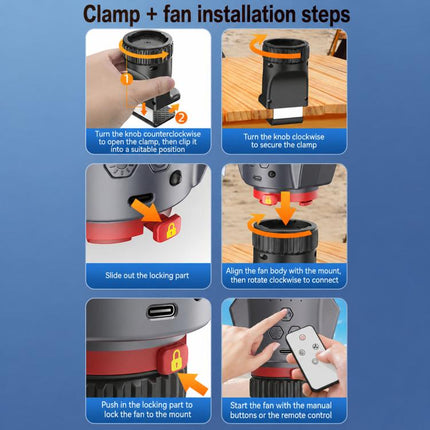 F8105 Oscillating Outdoor Fan With LED Light Remote Control Rechargeable Portable Fan, F8105