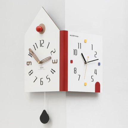 wozoom Modern Corner Double Sided Wall Clock Silent House Shaped Decorative Clock, Cream White Medium, Cream White Large, Yellow Medium, Yellow Large, White Medium, White Large