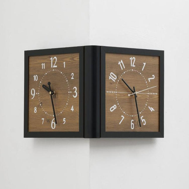 wozoom Double Sided Corner Wall Clock Living Room Vintage Wooden Quartz Clock, Brown Medium, Brown Large, White Medium, White Large
