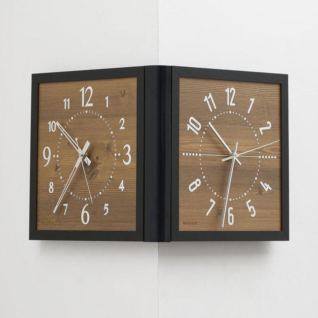 wozoom Double Sided Corner Wall Clock Living Room Vintage Wooden Quartz Clock, Brown Medium, Brown Large, White Medium, White Large