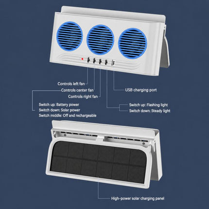 L6189 Solar Powered Car Exhaust Fan With Strobe Warning Light Interior Air Circulation Fan