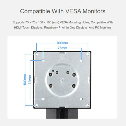 Waveshare 34443 VESA Desktop Monitor Stand For 21.5~ 27inch Monitors With 75 × 75 / 100 × 100 mm VESA Mounting Holes, 21.5~ 27inch