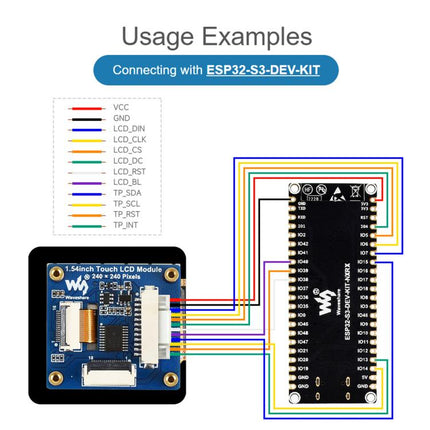 Waveshare 1.54inch Touch LCD Display Module 240×240 Resolution, IPS Panel, SPI And I2C Communication Interfaces, 34370
