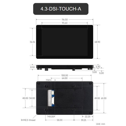 DSI Capacitive Touch Display 480 × 800 Resolution, IPS Display Panel, Waveshare 4inch, Waveshare 4.3inch