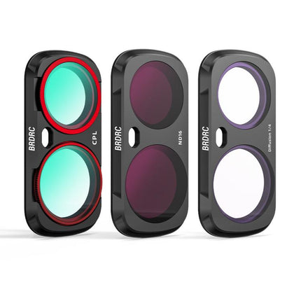 For Insta360 Luna Ultra BRDRC Filter Accessories, UV, CPL, ND16, Black Soft, Anti-Light Pollution, 3pcs /Set CPL + ND16 + Black Soft, 3pcs /Set CPL + Black Soft + Adjustable VND, 4pcs /Set CPL + Black Soft + Anti-Light Pollution + Adjustable VND