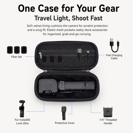 For Insta360 Luna Ultra Portable Carrying Case Hard EVA Travel Storage Bag with Carabiner