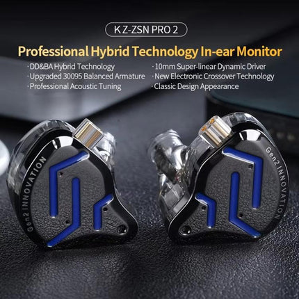 KZ-ZSN PRO 2 Hybrid Dynamic + Balanced Armature In-Ear 1.2m Wired Earphones Stage Vocals Music Gaming Hi-Fi Earbuds, Blue Black Standard, Blue Black With Mic, Silver Standard, Silver With Mic, Gold Standard, Gold With Mic