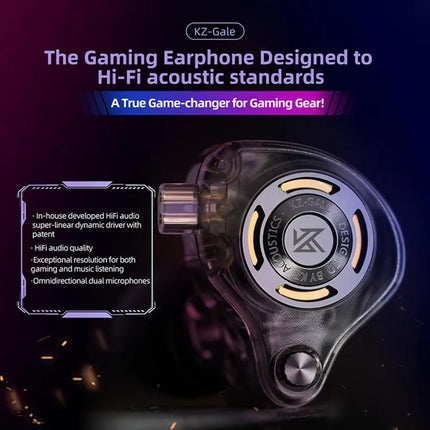 KZ-Gale HiFi 1.2 m Wired Game Earphones, Black Standard 3.5mm, Black With Mic 3.5mm, White Standard 3.5mm, White With Mic 3.5mm, Black M2 Cable Sound Card Type-C, White M2 Cable Sound Card Type-C