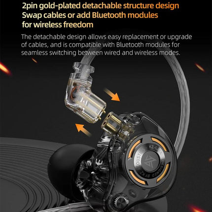 KZ-Gale HiFi 1.2 m Wired Game Earphones, Black Standard 3.5mm, Black With Mic 3.5mm, White Standard 3.5mm, White With Mic 3.5mm, Black M2 Cable Sound Card Type-C, White M2 Cable Sound Card Type-C