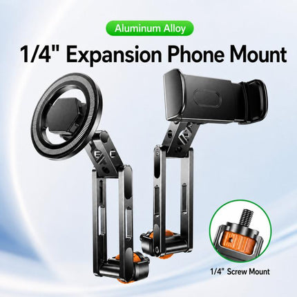 1/4 Inch Screw Phone Tripod Mount for Cameras Monitors Ring Lights, Magnetic Mount, Tension Phone Clamp, 17mm Ball Joint Base Only