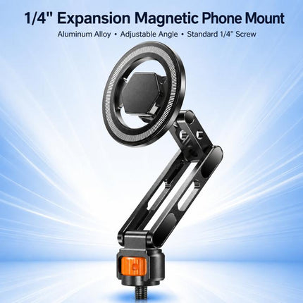 1/4 Inch Screw Phone Tripod Mount for Cameras Monitors Ring Lights, Magnetic Mount, Tension Phone Clamp, 17mm Ball Joint Base Only
