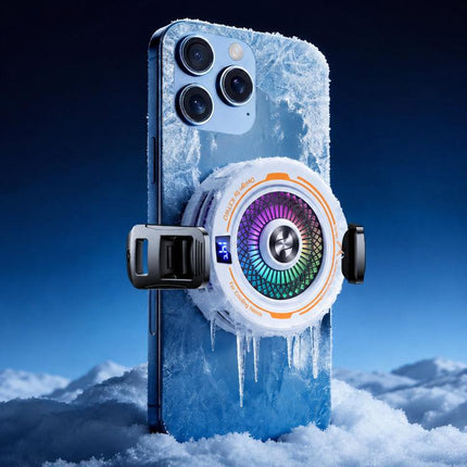 AI Mobile Phone Cooler Magnetic Semiconductor Radiator with Temperature Display & RGB Light, White, Black, With Clip White, With Clip Black