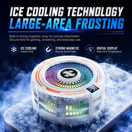 AI Mobile Phone Cooler Magnetic Semiconductor Radiator with Temperature Display & RGB Light, White, Black, With Clip White, With Clip Black