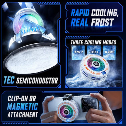 AI Mobile Phone Cooler Magnetic Semiconductor Radiator with Temperature Display & RGB Light, White, Black, With Clip White, With Clip Black