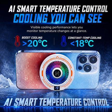 AI Mobile Phone Cooler Magnetic Semiconductor Radiator with Temperature Display & RGB Light, White, Black, With Clip White, With Clip Black