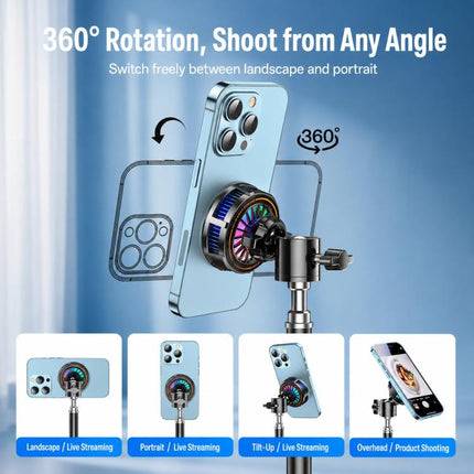 17mm Ball Joint Magnetic Phone Cooler 3-Speed Semiconductor Cooling Fan, H8A Cooler Only, with Air Vent Clip C50, with Telescopic Suction Mount C12, with Desktop Live Stand A124, with Floor Tripod KP002, with Air Vent Hook C49