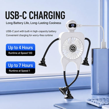 F17 Smart Digital Display Suction Cup Robot Fan 100 Speed Levels Desktop Fan