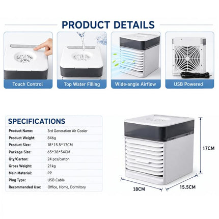 Mini USB Air Cooler Desktop Portable Cooling Fan, 18x15.5x17cm