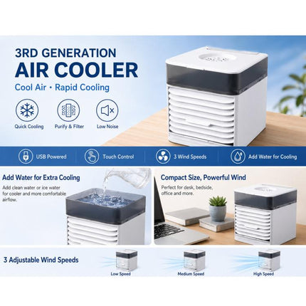 Mini USB Air Cooler Desktop Portable Cooling Fan, 18x15.5x17cm