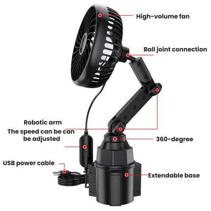 SHUNWEI 12V/24V Car Cup Holder Fan With USB Single Head, SD-2701