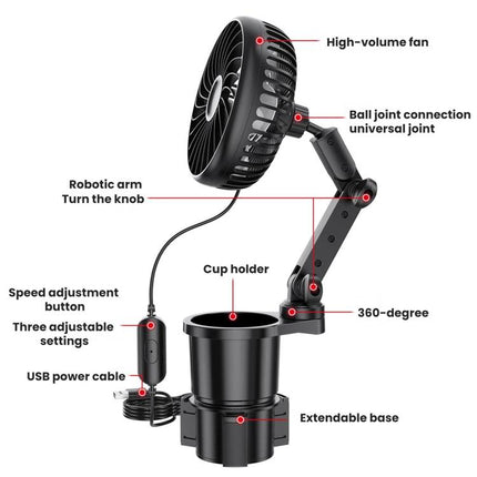 SHUNWEI 2 In 1 Car Cup Holder Multifunctional Adjustable Fan, SD-2704