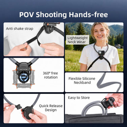 Flymile First-person Perspective Shot Magnetic Quick-release Neck Brace, For DJI Osmo Action 3 / 4 / 5 Pro / 6, For Insta360 Ace / Ace Pro 2 / X5, Universal Action Camera Two-Claw