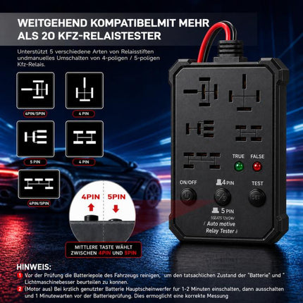 12V 24V Automotive Relay Tester 5-Socket Universal 4-Pin & 5-Pin Auto Relay Diagnostic Tool