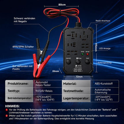 12V 24V Automotive Relay Tester 5-Socket Universal 4-Pin & 5-Pin Auto Relay Diagnostic Tool